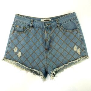 Y.N.E Junior Womens Jean Shorts Size L Short Distressed Denim Cotton Light Blue